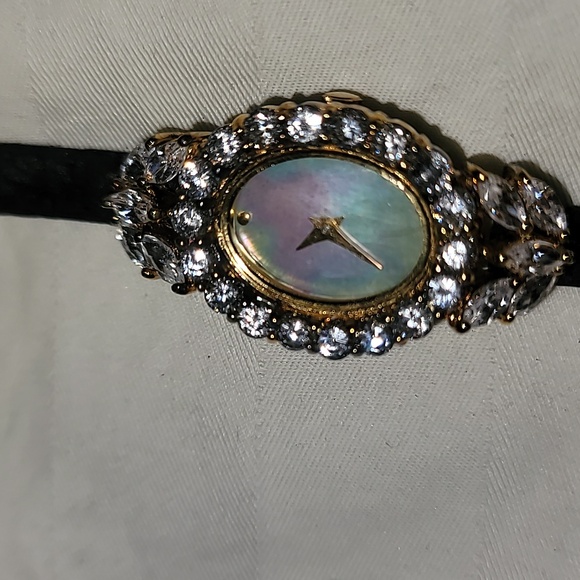 Vintage Franklin Mint Sterling Cubic Zirconia Fancy Womens Watch MOP Face‎ Black main image 5